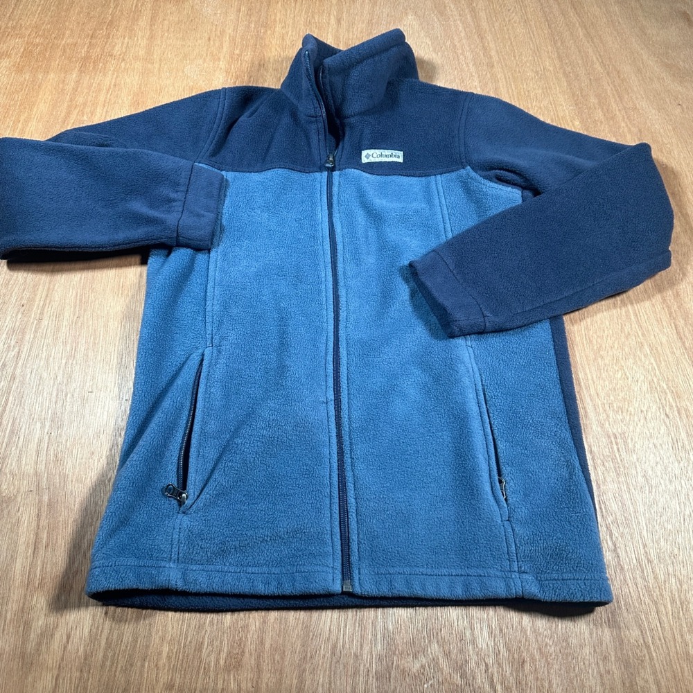 Columbia Fleece Jacket Kids Size L Blue Full Zip Colorblock Outdoor Warmth Layer